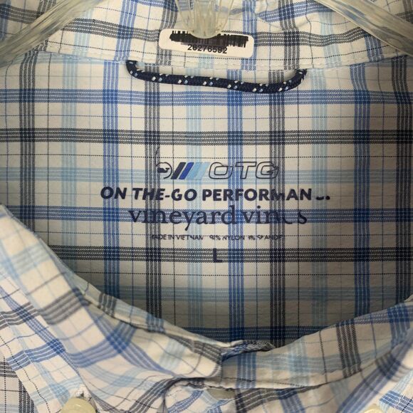 Vineyard Vines On-The-Go Performance Shirt Men’s Large Blue White Plaid Button - Picture 3 of 8